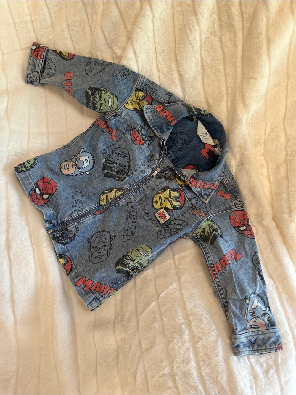 Marvel Boys Denim-Look Zip Jacket in Blue with Red & Yellow Accents